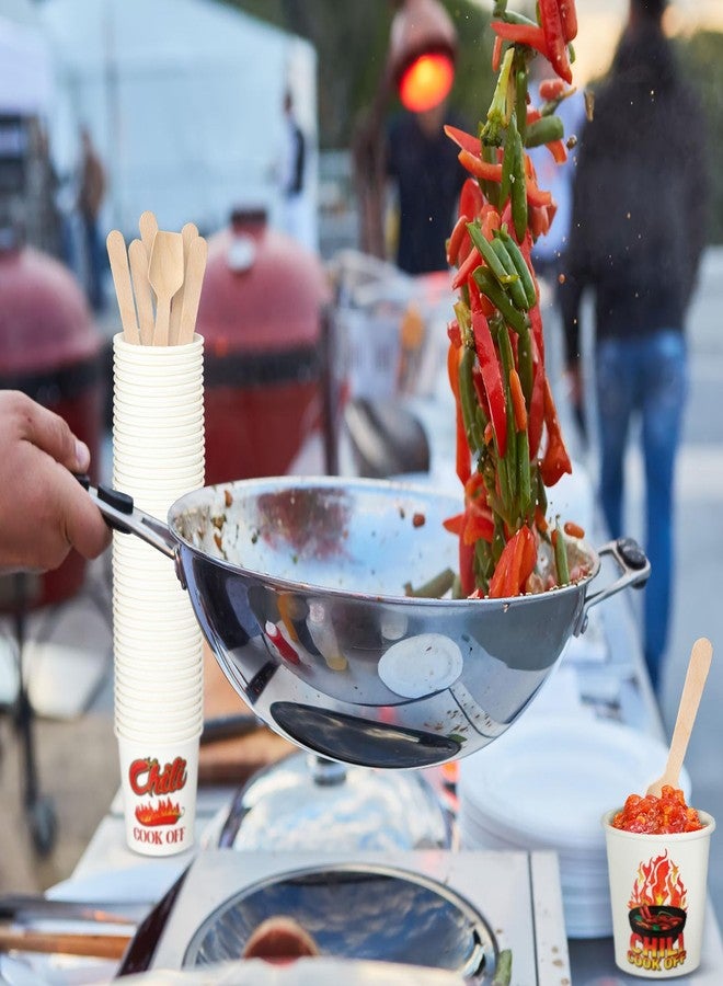 RimCereal 400 Pcs Chili Cook off Party Decorations Include 200 Disposable Sample Tasting Paper Cups and 200 Wooden Spoons for Chili Cook off Party Supplies(5 oz) - Image 5